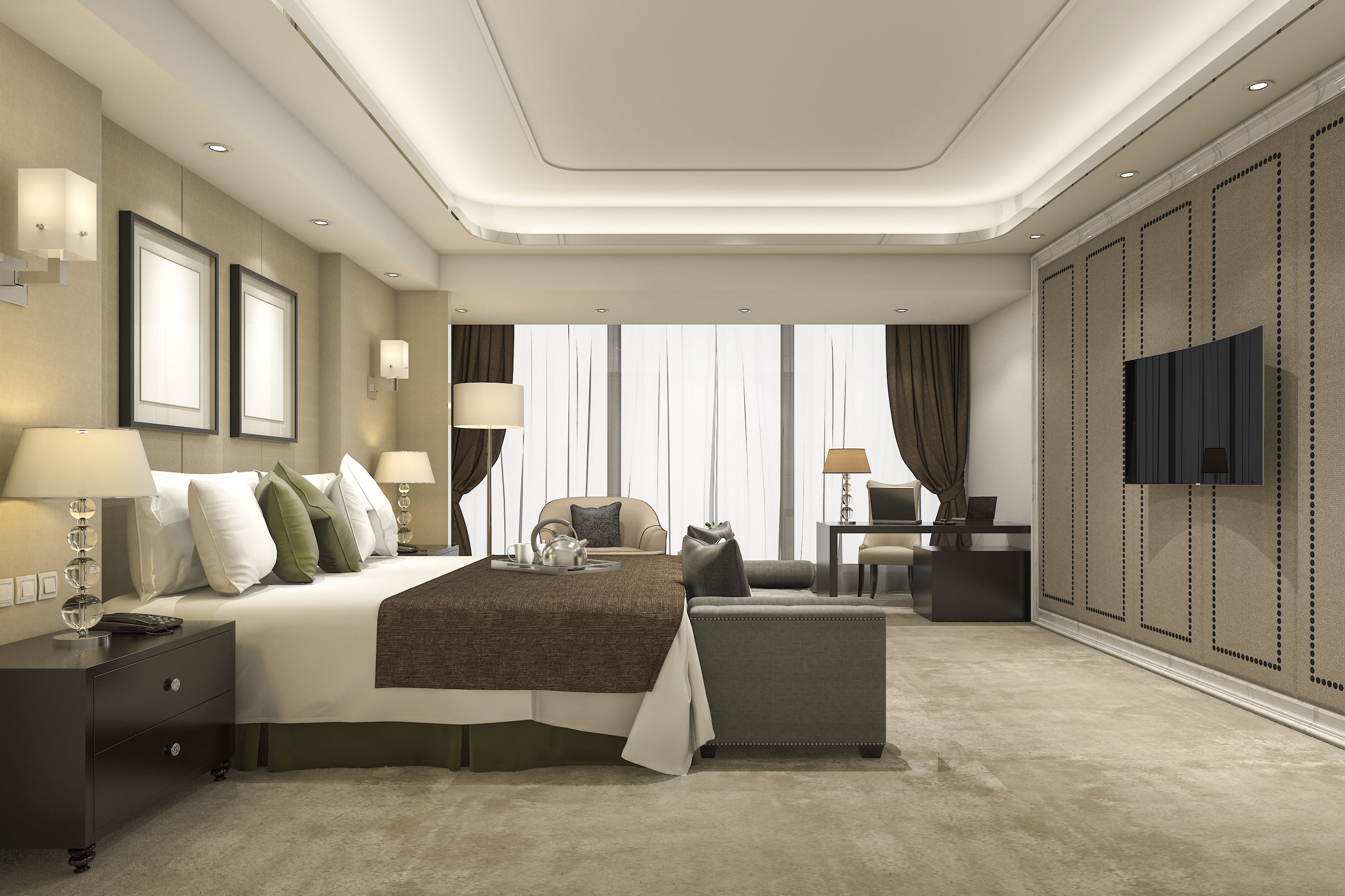 Luxury modern hotel bedroom suite